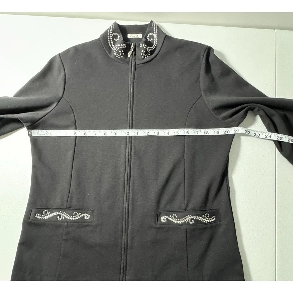 Drapers & Damons Black Zip Jacket Rhinestone Collar Glittercore Womens M Read
